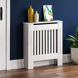 Vida Designs Chelsea radiatorkap, modern lamellendesign, wit gelakte MDF panelen, Klein