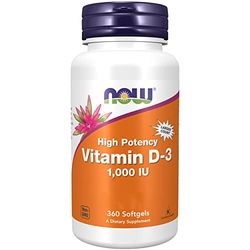Now Foods, Vitamine D3, 1.000 IU, 360 Softgels, Testé en Laboratoire, Dose Élevée, Sans Gluten, Sans Soja