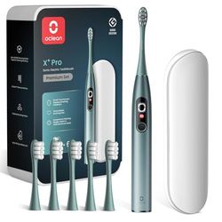 Oclean X Pro Set Brosse à dents électrique, 6 Brosettes et Étui de voyage, 3 Modes et Écran tactile intelligente, Suivi en temps réel, Autonomie 30 jours, Minuteur & Rappel, Set Vert