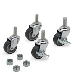 Waytex 37451 set met 4 wielen voor koffer en kast, netwerk, waarvan 2 wielen met rem, bevestiging 1 centraal punt, tot 200 kg, diameter 50 mm, totale hoogte 60 mm