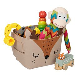 Relaxdays Corbeille de Rangement, Feutre, Motif Chevreuil, Caisse, Enfant, HxLxP : 24x27x18 cm, Coffre Jouets, Marron