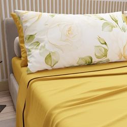 PETTI Artigiani Italiani - Sábanas de algodón con Fundas de Almohada de impresión Digital, sábanas Cama Individual, Juego de Cama Individual, diseño de Flores de Boda, Color Amarillo, 100% Fabricado