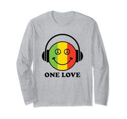 One Love Rasta Reggae Auriculares Peace Smile Face Rastafari Manga Larga