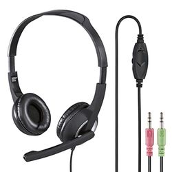 Hama PC-headset met microfoon (ultra lichte hoofdtelefoon, on-ear oordopjes, gevoerde oorschelpen, stereo, computerhoofdtelefoon met volumeregeling op de kabel, 2 m kabellengte, 3,5 mm jack) zwart