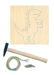 Pebaro NB3-SET Kit de Bricolage créatif pour Ongles, Point de filage, String, Art pré-imprimé Dinosaure, Clous, Fil coloré et Marteau, Bricolage avec Bois, Clous et Fils