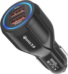 Hoppac USB Auto Laddare,2 Dörrar Bil Laddare,Quick Charge 3.0 USB-cigarettändare Kompatibel med iPhone, ipad Samsung Galaxy S10/S9/S8,Huawei, Xiaomi, Svart