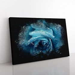 Blue Rose Flower Vol.1 Paint Splash Modern Art Canvas Wall Art Print Ready to Hang, Framed Picture for Living Room Bedroom Home Office Décor, 76x50 cm (30x20 Inch)