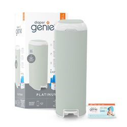 Diaper Genie Nappy Bin with 1 Easy Roll Refill 18 Bags, Platinum Green