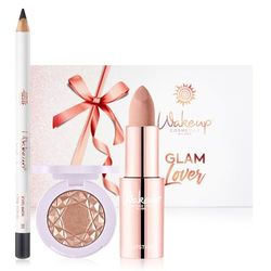 Wakeup Cosmetics - GLAM LOVER - 1 Rossetto Matte (Color Veil 01) + 1 Matita Occhi (Jet Black 1) + 1 Ombretto Metallico/Satinato (08 Caramel)
