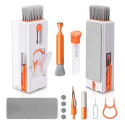 Alyvisun Kit di Pulizia Tastiera PC, 11 in 1 Kit Pulizia Elettronica Multifunzionale, Spazzola Pulisci Schermo Pulisci Tastiera, per Laptop, Phone, Computer, Headphones, Arancione