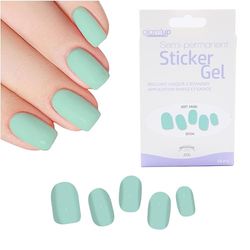 Glam'Up Paris - Sticker Gel Semi-Permanent - Vernis Gel Adhésif - Qualité Professionnelle - Longue Tenue jusqu’à 3 Semaines - Autocollants Facile à Utiliser - 16 pièces - Strip Nail - Vert Sauge