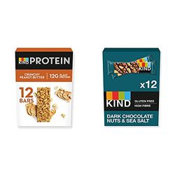 KIND High Protein Bars, Healthy Gluten Free, 12 Bars & Bars, Healthy Gluten Free & Low Calorie Snack Bars, Dark Chocolate Nuts & Sea Salt, 12 Bars (Packaging May Vary)