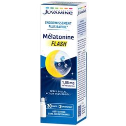 JUVAMINE - Spray Buccal - Sommeil Mélatonine - Contribue à l'Endormissement - Sans Accoutumance - 15mL - Goût Citron - Equivalent 30 nuits - Fabriqué en Italie