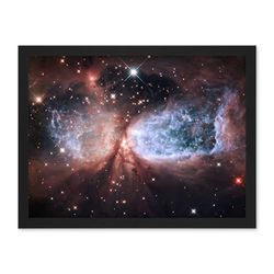 Artery8 Hubble Space Telescope Image Bipolar Stellar Nursery Region S106 Nebula Forms Celestial Angel Wings In Bright Pink Red Blue Artwork Framed Wall Art Print 18X24 Inch