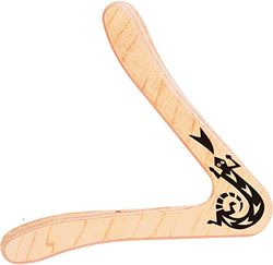 Paul Günther 1378 – Boomerang Sirius, klasyczny kształt, ok. 25 cm wielkości, z fińskiej sklejki lotniczej o grubości 44 mm, ma ok. 15 – 20 m szerokości, nadaje się dla osób praworęcznych
