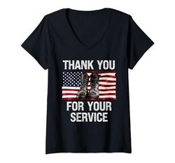 Mujer Bandera de Estados Unidos Thank You for Your Service - Memorial Veterans Day Camiseta Cuello V