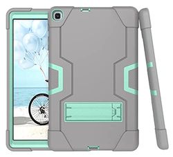 Samsung Tab A8 10.5 x 200/x205 (2021) Case with Kickstand, Durable Heavy Shock Dock Hybrid Three Layer Protective Cover (Grey + Aqua