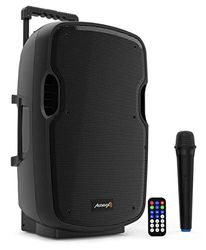 Audibax Denver 10 - Haut-parleur Active 10" - Puissance 150W - Enceinte Amplifié - Connexion USB/SD - Haut-parleur Bluetooth - Comprend des Roulettes + Microphone à Main - Batterie de 6 heures