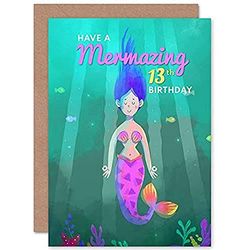 Wee Blue Coo Mermaid Pink Mermazing Birthday 13th Greetings Card