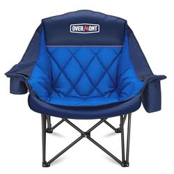 OVERMONT Sedia da Campeggio Pieghevole Oversized 204kg - Sedie da Pesca Pieghevoli con imbottitura Borsa Termica Portabicchieri - Poltrona Portatile per Esterno Interno Giardino Picnic Blu