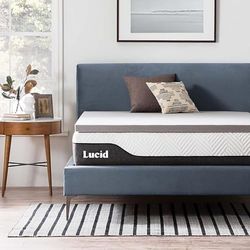 LUCID Memory Foam Matrastopper 135x190cm met bamboehoutskool, 5 cm dikke matrasoplegger 135 x 190 cm