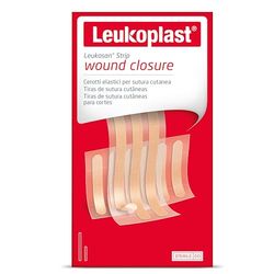Leukoplast Leukosan Strip – sterilt suturplåster med rundade kanter – flexibel och ventilerande – sorterad plåster – 2 påsar (6+3 stycken)