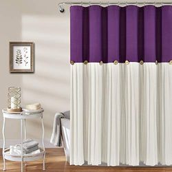 Lush Decor Linen Button Shower, 72" x 72", Purple & White