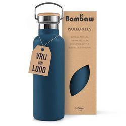 Bambaw 1 Liter Metalen Waterfles, Herbruikbare Drinkfles, Duurzaam en Plasticvrij, Lekvrije Roestvrijstalen Fles, BPA-Vrij, Eco-Vriendelijk - Staalblauw