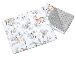 Medi Partners Manta Bebé con Almohada 100% Algodón Minky Cobija Infantil Reversible 55x75+35x30cm Multifuncional para Cochecitos Cunas Asientos niños