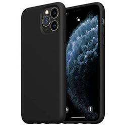 Beschermhoes voor iPhone 11 Pro Max, vloeibare siliconen beschermhoes compatibel met iPhone 11 Pro Max 6,5 inch, microvezel voering voor volledige bescherming van het lichaam, zwart