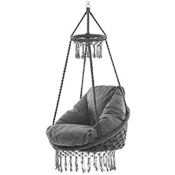 Vivere Polyester Macrame Deluxe Chair with Fringe - Fog Grey
