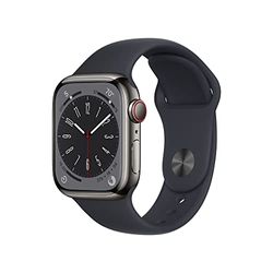 Apple Watch Series 8 (GPS + Cellular, 41mm) Smartklocka rostfri stålboett grafit • sportband midnatt – standard. Träningsmätare, apparna Syrenivå i blodet och EKG, vattentålig