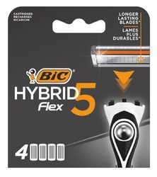 BIC Hybrid 5 Flex Men's Shaver Refills with 5 Moveable Nano-Tech Titanium Coated Razor Blades - Box of 4 Cartridges