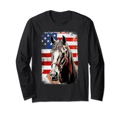 Patriotic Horse American Flag Horseback Riding Western Farm Maglia a Manica