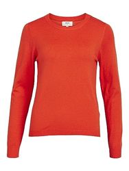 OBJTHESS L/S gebreide trui met ronde hals, Cherry Tomato/Detail: melange, XL