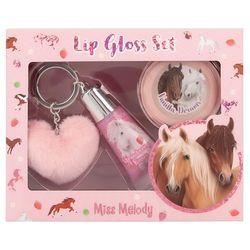 Depesche 12941 Miss Melody-Set disegno di cavallo per bambini, 2 lucidalabbra con fragranze fruttate, incluso ciondolo in peluche, Pink, 0012941