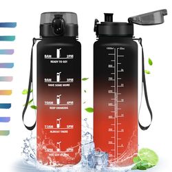 Drinkfles, 1 l, sportfles, motiverende drinkfles, BPA-vrij, waterfles voor sport, fitness, yoga, school, kantoor