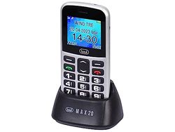 Trevi MAX 20 Telefono per Anziani Tasti Grandi, Display LCD 1.77”, Cellulare con Funzione SOS, Ripetizione Vocale dei Numeri, Base di Ricarica, Sveglia, Memorizzare fino a 150 numeri, Argento