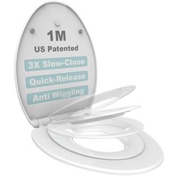 Elongated Toilet Seat with Built-in Potty Training Seat, Slow-Close Hinges, No-Slam Technology, Quick Removal for Easy Cleaning, Detachable Toddler Seat, White