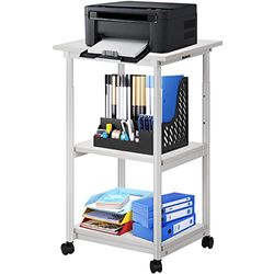 VEVOR Estante para Impresora de 3 Niveles Soporte para Impresora Oficina 48 x 39 x 77cm Soporte Móvil para Impresora con Ruedas Capacidad 70kg Estante Ajustable en Altura para Oficina y Hogar, Blanco
