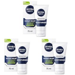 NIVEA MEN Sensitive Face Moisturiser (75ml), Men's Moisturiser with 0% Alcohol, Made for Sensitive Skin, Men's Skin Care Essentials (Pack of 3)