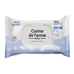 Corine de Farme - Change Water Essential Baby Wipes x70 - Vegetable Fibre Toiletry Product - 99% Ultra-Purified Water - Hygiene from Birth - Resealable Hood