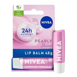 NIVEA Pearly Shine Lip Balm (4.8g), Lip Balm with Shea Butter, Natural Oils and Vitamins, Provides 24h Moisture and a Glamorous Shiny Touch, Nourishing Lip Care