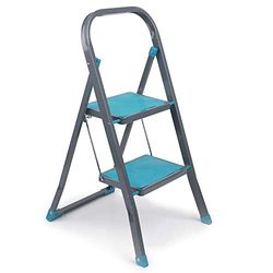 Beldray LA023957TQ Escalera Doméstica Plegable 2 Peldaños, 80 cm, 2.5 m Alto, Antideslizante, Aleación De Acero, para Bricolaje, Reformas y Usos General, Compacta, Ligera, Portátil, Gris, Talla Única