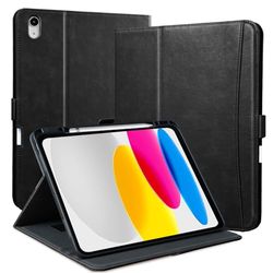 Zinibri Handcrafted Case for iPad (A16) 11th Generation 11 Inch 2025 A3354 A3355 A3356/iPad 10th Gen 10.9" 2022 A2696 A2757 with Pencil Holder & Hand Strap & Pocket PU Leather Folio Smart Cover,Black