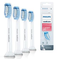 Philips Sonicare Lot de 4 têtes de brosses à dents électriques soniques S Sensitive pour les gencives sensibles, Blanc (Modèle HX6054/07)