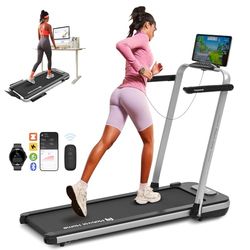 Mobvoi Home Loopband 3-in-1 Opvouwbare loopband 2,5 PK Voor Thuislooppad Draagbare loopmachine onder bureau met afstandsbediening LED-display voor thuis 120 kg 12 km/u (Treadmill SE Silver)
