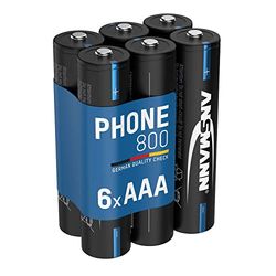 Ansmann Telefonbatteri AAA 800 mAh 6 stycken NiMH 1 2 V – telefon DECT Micro AAA batterier uppladdningsbara med låg självurladdning, perfekt för trådlösa telefoner och babymonitorer svart