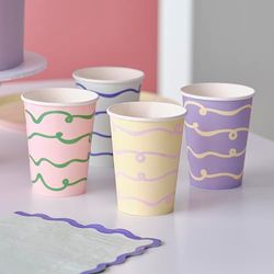 Ginger Ray Pastel Swirl Lila Geel Groen & Roze Papieren Bekers Party Servies 8 Pack