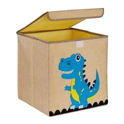 Relaxdays opbergmand kinderkamer, dino, stof, opvouwbaar, HBD: 33 x 33 x 33 cm, speelgoedmand, beige/lichtblauw